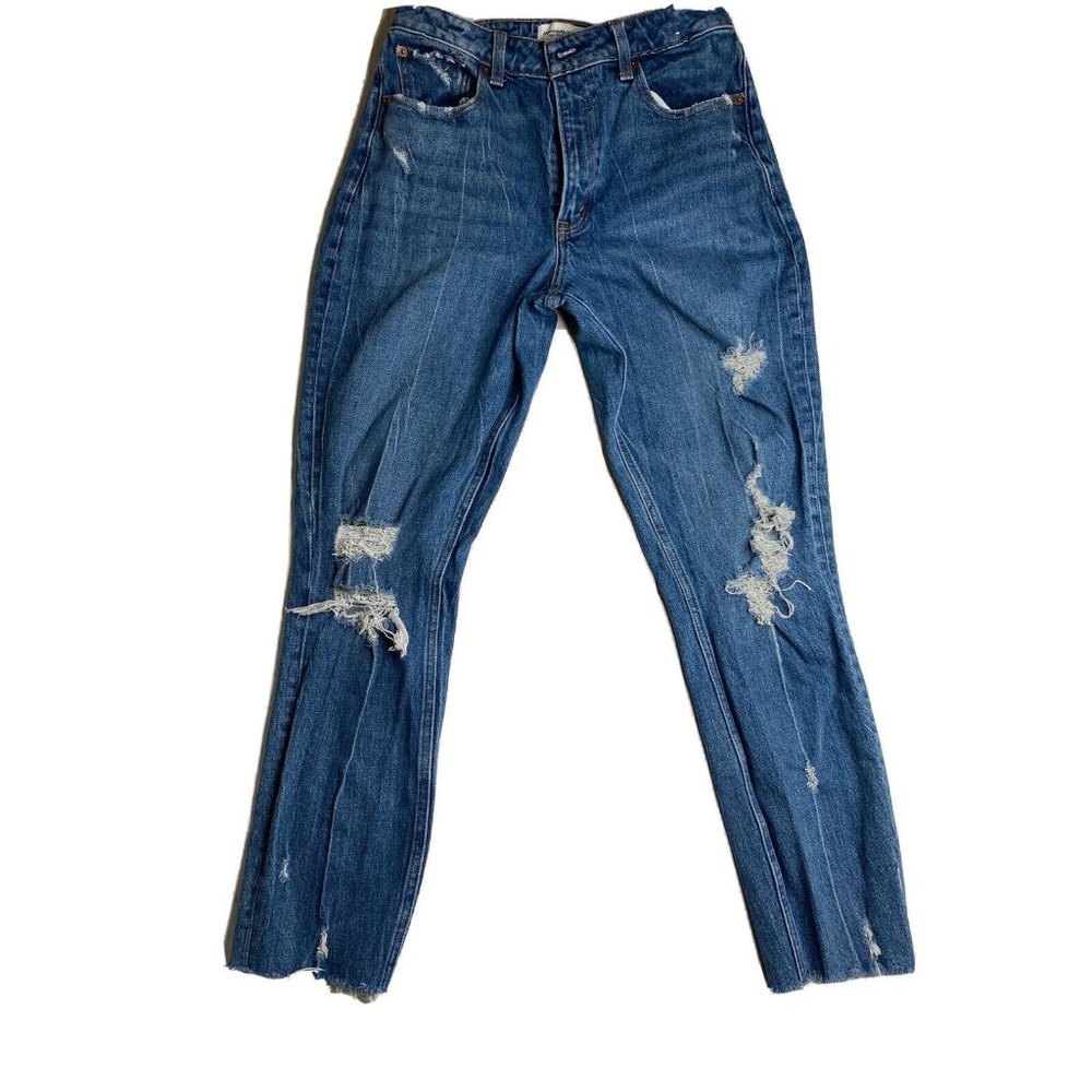 Abercrombie & Fitch High Rise Mom Jeans Curve Love Distressed Size 28/6L